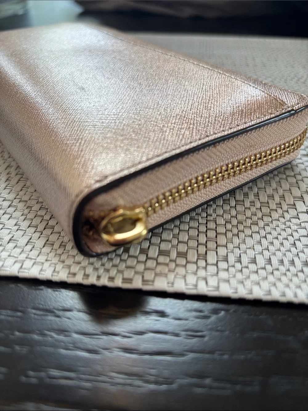 Kate Spade Metallic Rose Zip-Around Wallet with Gold Logo